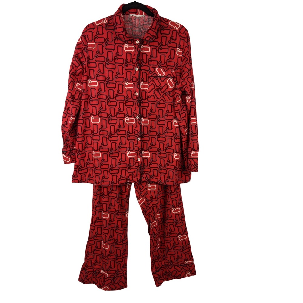 Woolrich Womens Red Flannel Sheep Print Pajama Set XL Button Up Cotton